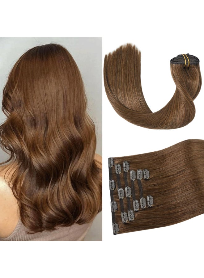 Aison Light Brown Hair Extensions Clip in Human Hair 12 Inch 70g 7pcs Remy Hair Silky Straight 16clips for Women 6 Chestnut Brown Hair Extensions - Image 2