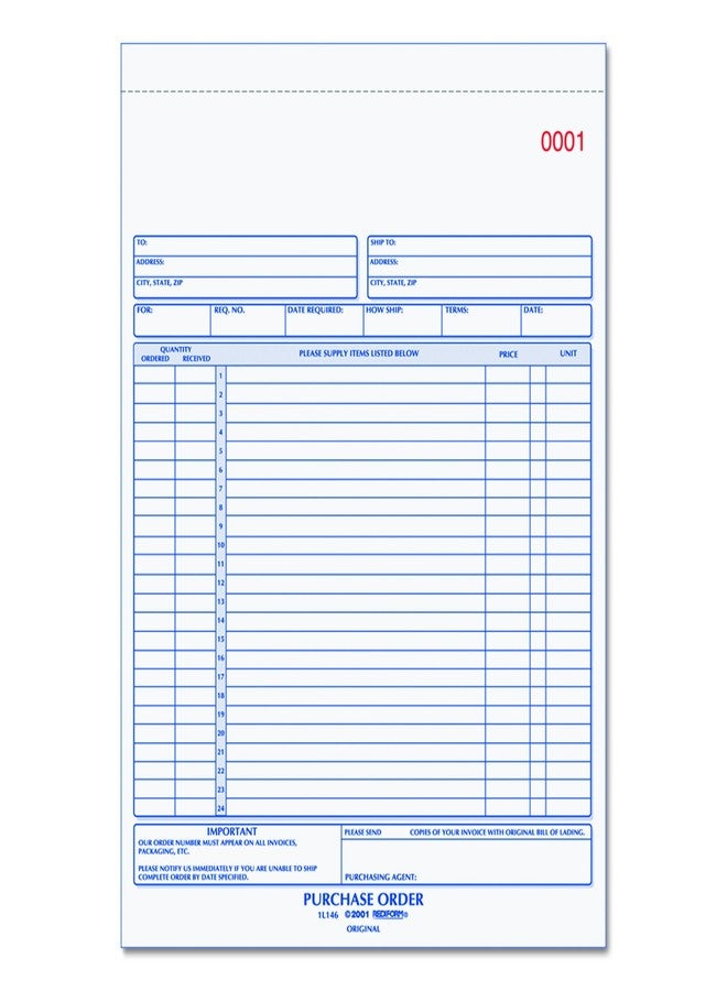 Rediform 1L146 Purchase Order Book, 8 1/2 x 11, Letter, Two-Part Carbonless, 50 Sets/Book - Image 1