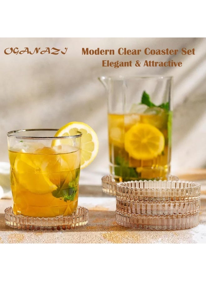5 Pcs Glass Coasters for Drinks, Modern Clear Coasters for Drinks Crystal Coasters Round Cup Coasters Coffee Table Decor for Office, Kitchen, Bar, Dining Room, Living Room, Patio - Image 2