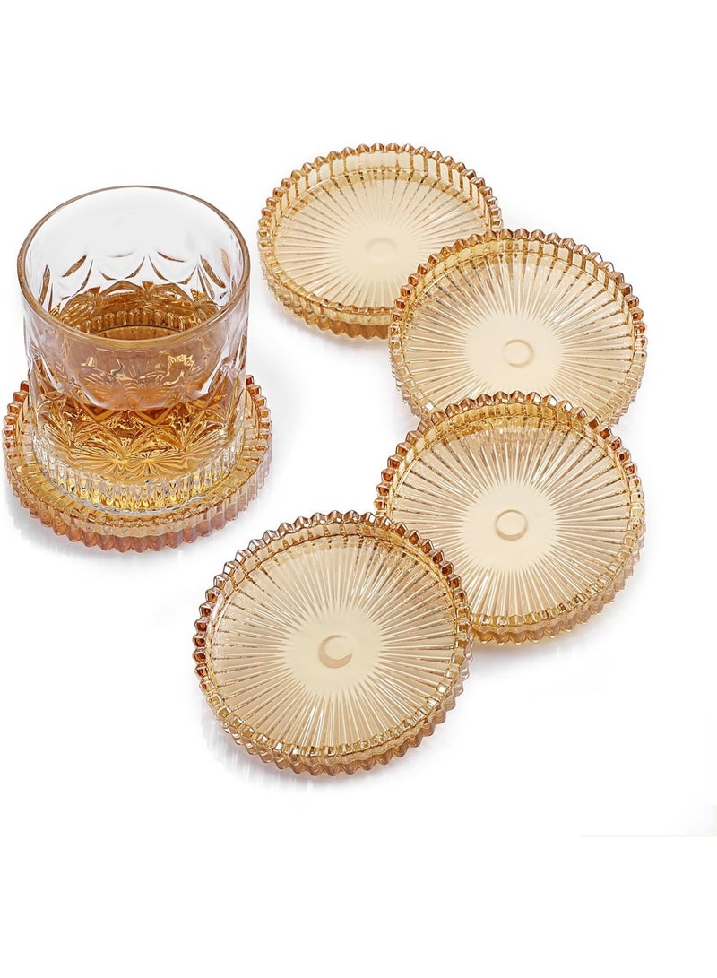 5 Pcs Glass Coasters for Drinks, Modern Clear Coasters for Drinks Crystal Coasters Round Cup Coasters Coffee Table Decor for Office, Kitchen, Bar, Dining Room, Living Room, Patio - Image 1