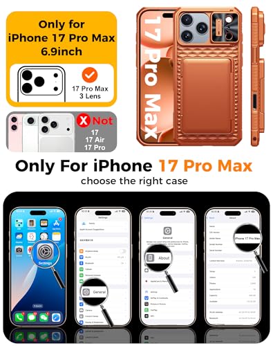 BSNRM for iPhone 17 Pro Max Case Wallet, Built-in Card Holder (4-5 Cards), RFID Blocking,Camera Control Button, Slide Camera Cover, Shockproof Rugged Phone Case for iPhone 17 Pro Max, Cosmic Orange - Image 2