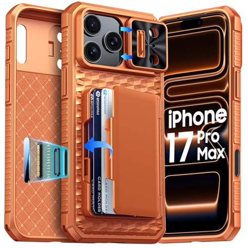 BSNRM for iPhone 17 Pro Max Case Wallet, Built-in Card Holder (4-5 Cards), RFID Blocking,Camera Control Button, Slide Camera Cover, Shockproof Rugged Phone Case for iPhone 17 Pro Max, Cosmic Orange - Image 1
