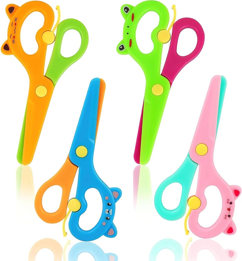 LOVESTOWN Toddler Safety Scissors 4PCS Blunt Tip Adaptive Cute Safety Scissor for Kids Children Playdough Tools Cutting Skills Preschool HandEye Coordination Training Activity DIY Craft Supplies