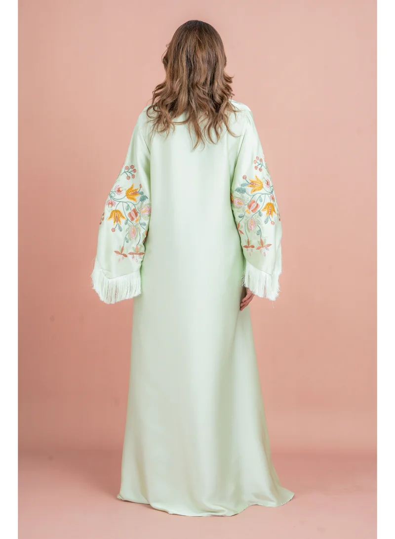 IKKXA Shimmer Detail Sleeves Embroidered Jalabiya IK1044 Green