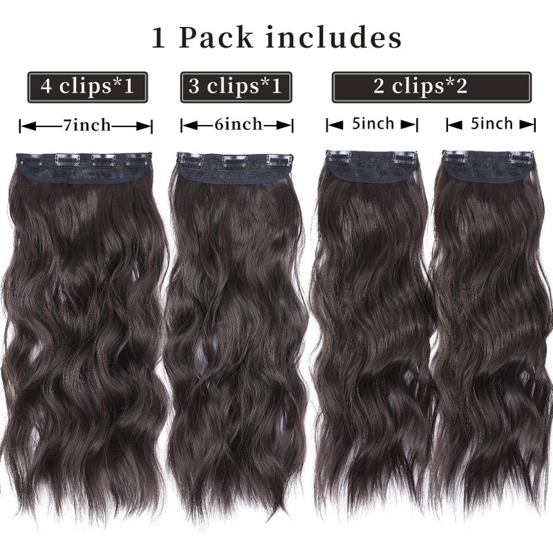 LEEONS Clip in Hair Extensions 4PCS Brown Black Thick Hair Piece 20 Inches Long Wavy Clip in Extensions Full Head Synthetic Hairpieces for Women (4pcs, 20Inch, 4#) - Image 2