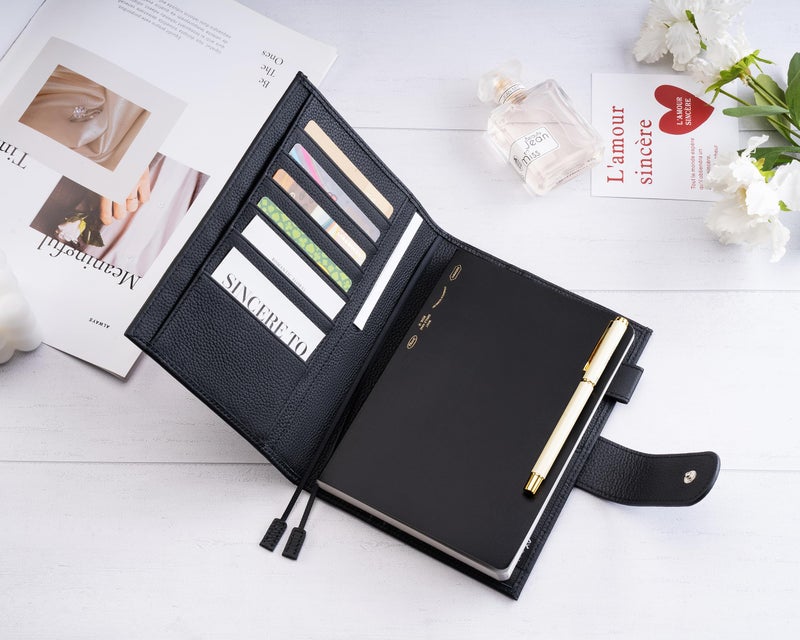 Ox Knight B6 Leather Planner Cover for Stalogy, Midori, Leuchtturm1917, and More - with Pen Loop, Card Slots, Back Pocket, and Bookmarks (Black) - Image 3