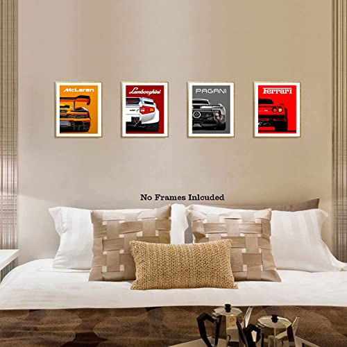 NIIORTY Modern Car Posters Classic Supercar Wall Art Prints, Cool Racing Ferrari Lamborghini McLaren Pagani Canvas Posters for Man Cave Boys Room Wall Decor, Sports Car Art Prints, Set of 4 (8"x10" Unframed) - Image 4