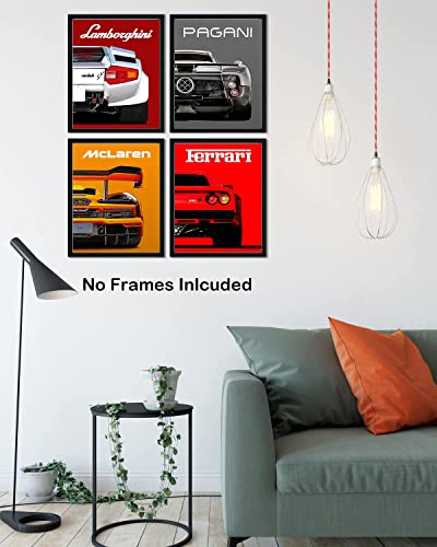 NIIORTY Modern Car Posters Classic Supercar Wall Art Prints, Cool Racing Ferrari Lamborghini McLaren Pagani Canvas Posters for Man Cave Boys Room Wall Decor, Sports Car Art Prints, Set of 4 (8"x10" Unframed) - Image 5