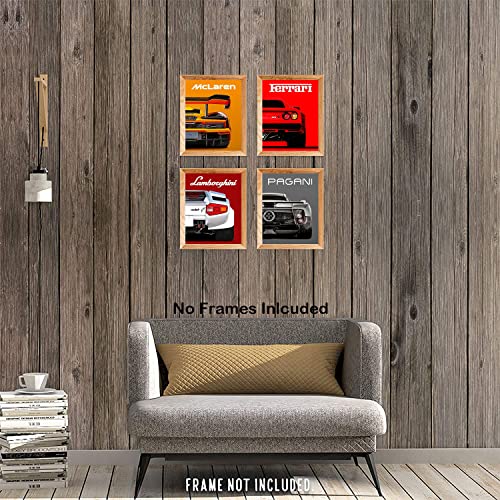 NIIORTY Modern Car Posters Classic Supercar Wall Art Prints, Cool Racing Ferrari Lamborghini McLaren Pagani Canvas Posters for Man Cave Boys Room Wall Decor, Sports Car Art Prints, Set of 4 (8"x10" Unframed) - Image 3