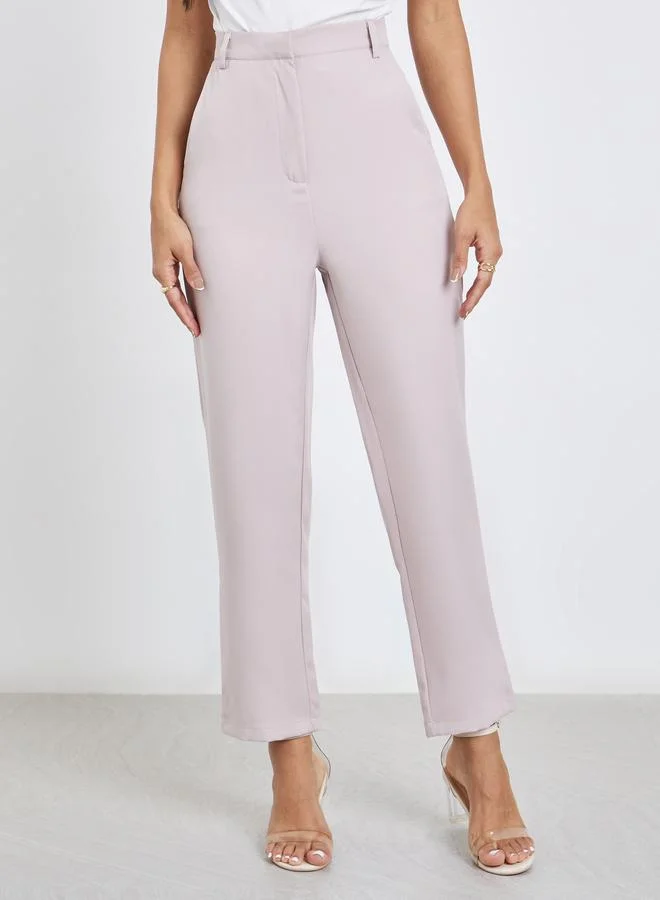 Styli Styli Cream Tailored Skinny Trousers