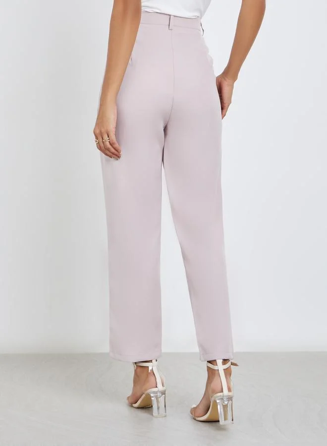 Styli Styli Cream Tailored Skinny Trousers