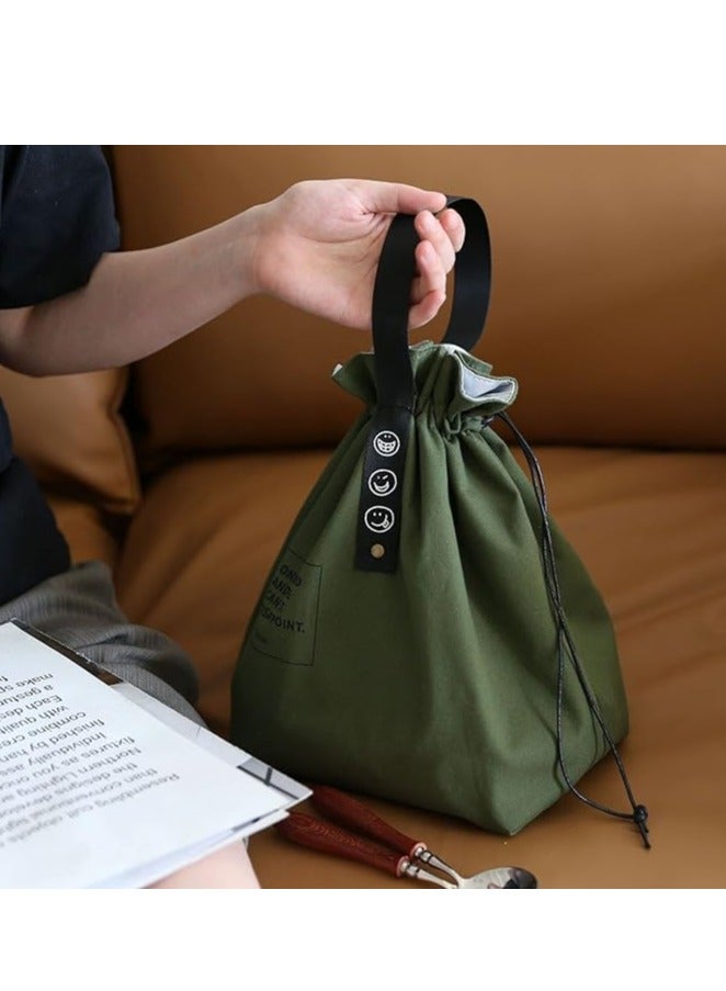 New minimalist lace insulated lunch bag with Japanese cotton and linen industrial style canvas picnic bento bag - Image 2