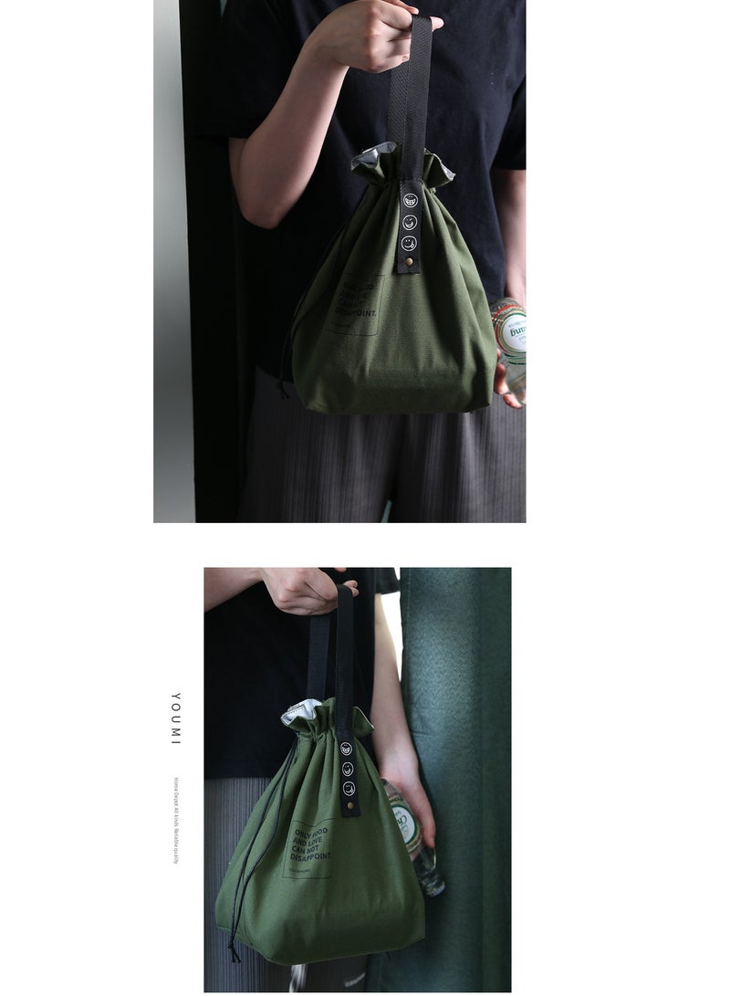 New minimalist lace insulated lunch bag with Japanese cotton and linen industrial style canvas picnic bento bag - Image 4