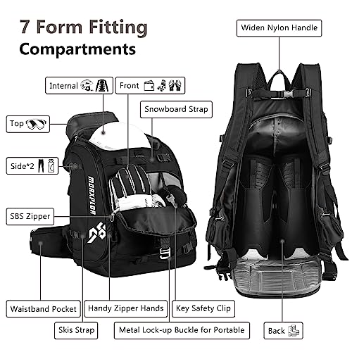MORXPLOR Ski Boot Bag Backpack, 65L padded Ski Gear Bag & Snowboard Boot Bag,Large Capacity Waterproof Ski Travel Bag & Ski Boot Travel Backpack for Helmet,Goggles,Gloves,Skis,Snowboard Gear - Image 4
