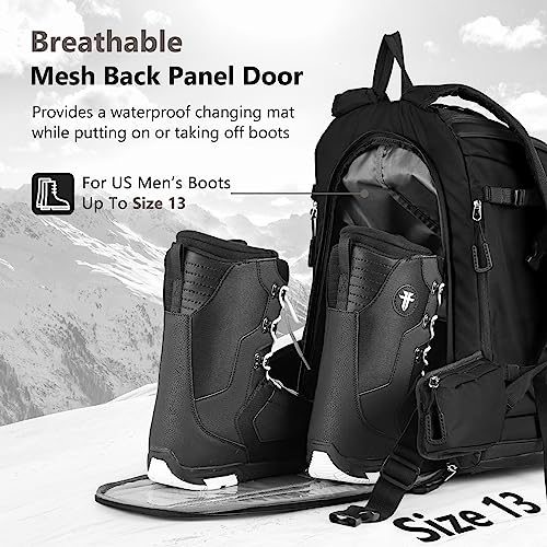 MORXPLOR Ski Boot Bag Backpack, 65L padded Ski Gear Bag & Snowboard Boot Bag,Large Capacity Waterproof Ski Travel Bag & Ski Boot Travel Backpack for Helmet,Goggles,Gloves,Skis,Snowboard Gear - Image 3