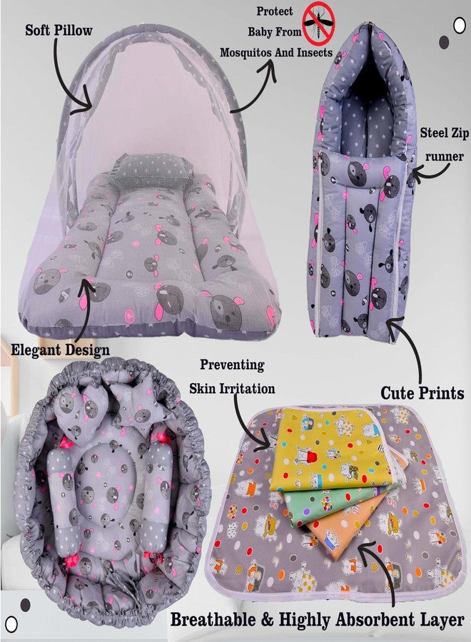 Kwitchy Flat Bed Unisex New Born Baby Luxury Pure Cotton Premium Bedding Set (Grey, 0-6 Months) (4PCS Set) - Image 2