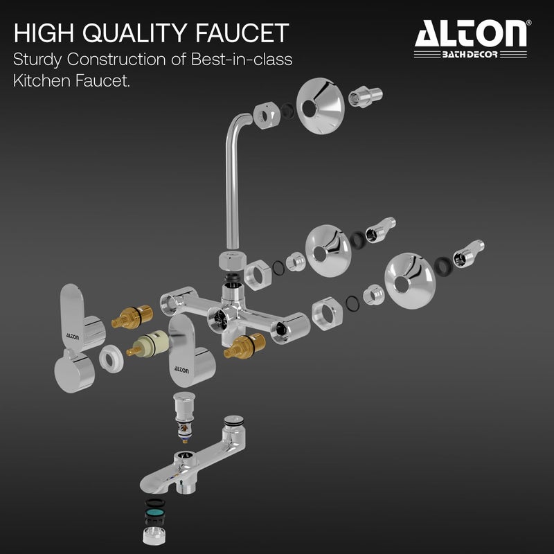 Alton خلاط حائط ALTON AXN9530 نحاسي 3 في 1 مع مجموعة دش يدوي 3 وظائف 4 إنش بتشطيب كروم - Image 3