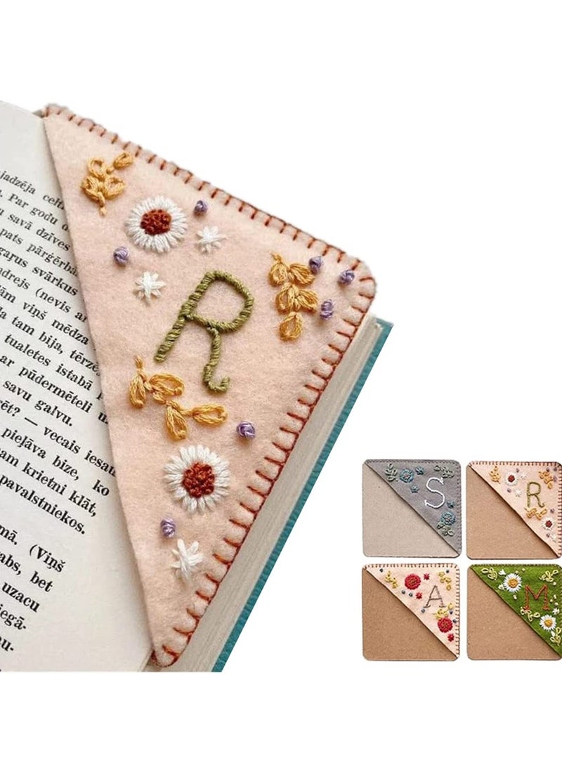 SANMUGEED Personalized Hand Embroidered Corner Bookmark, Hand Stitched Felt Corner Letter Bookmark, Felt Triangle Bookmark, Cute Flower Letter Embroidery Bookmarks for Book Lovers  - Image 1