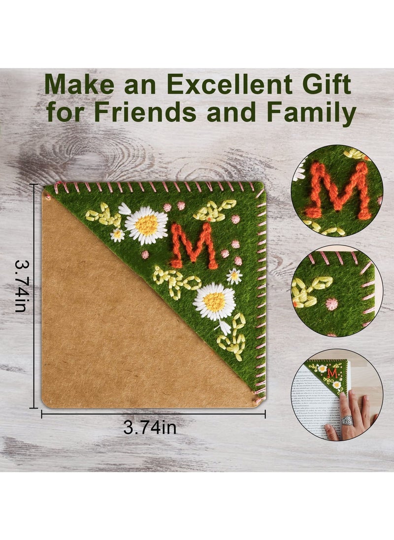SANMUGEED Personalized Hand Embroidered Corner Bookmark, Hand Stitched Felt Corner Letter Bookmark, Felt Triangle Bookmark, Cute Flower Letter Embroidery Bookmarks for Book Lovers  - Image 4
