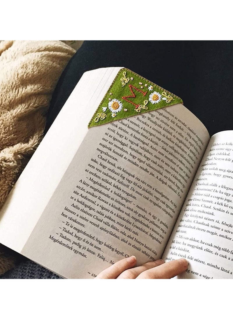 SANMUGEED Personalized Hand Embroidered Corner Bookmark, Hand Stitched Felt Corner Letter Bookmark, Felt Triangle Bookmark, Cute Flower Letter Embroidery Bookmarks for Book Lovers  - Image 3