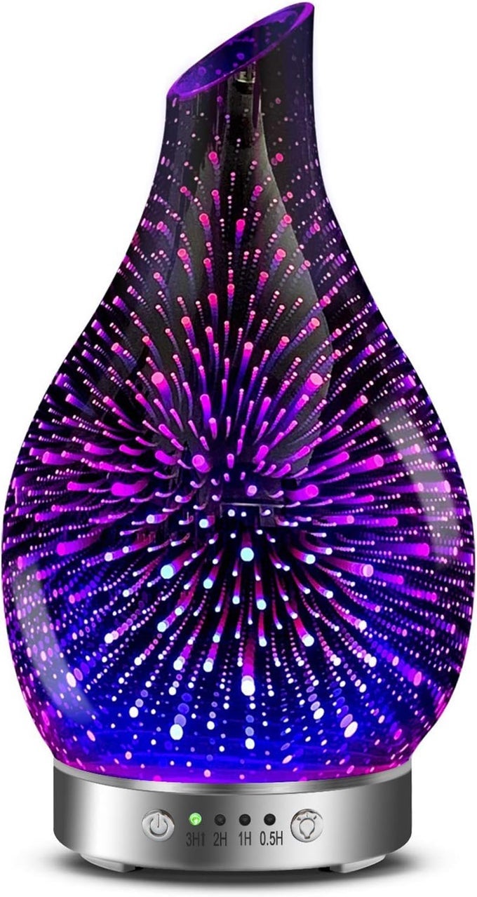 Essential Oil Diffusers Ultrasonic 3D Glass Aromatherapy Diffuser, Auto Shut-Off, Timer Setting, 7 Colors LED Lights Changing for Home, Office, Spa 120ml
