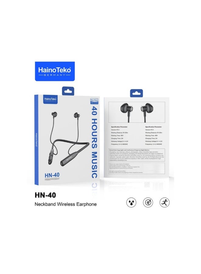 Haino Teko Germany HN40 Neckband Wireless Earphone With Super Clear Mic and High Bass Sound Quality Black - Image 2