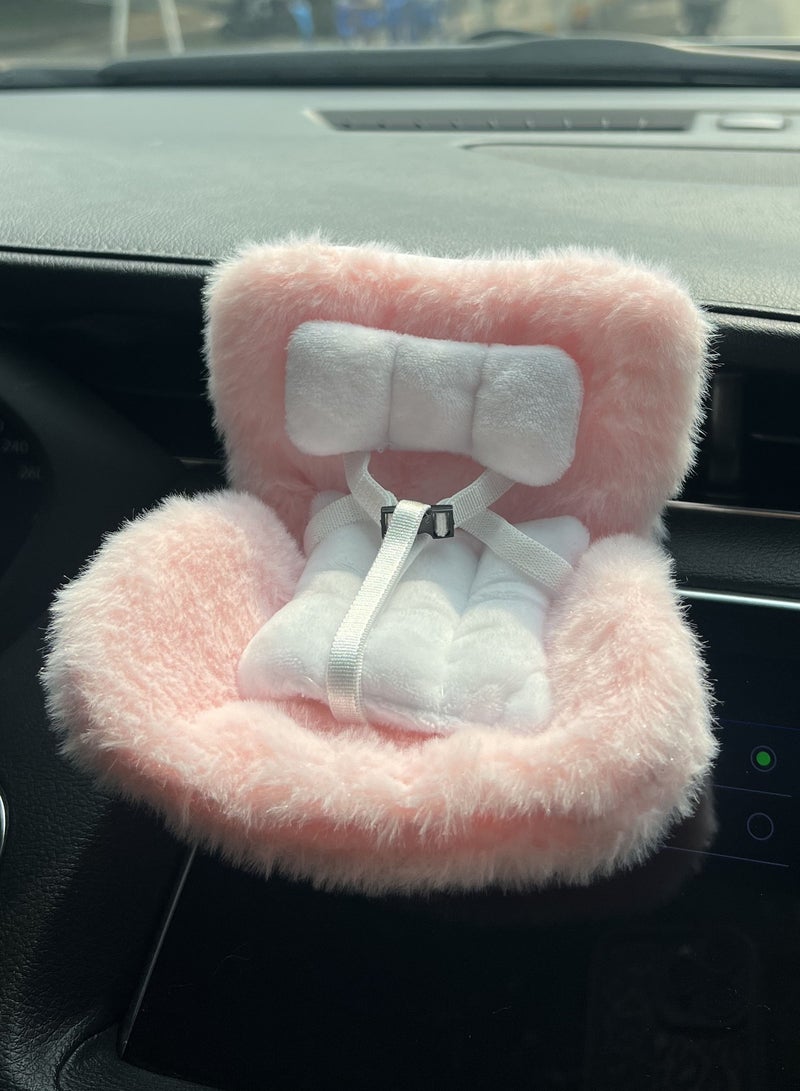مقعد سيارة للدمى مع وسادة ناعمة من الفرو لدمى بحجم 10-17 سم، يتم تثبيته في فتحة تهوية السيارة