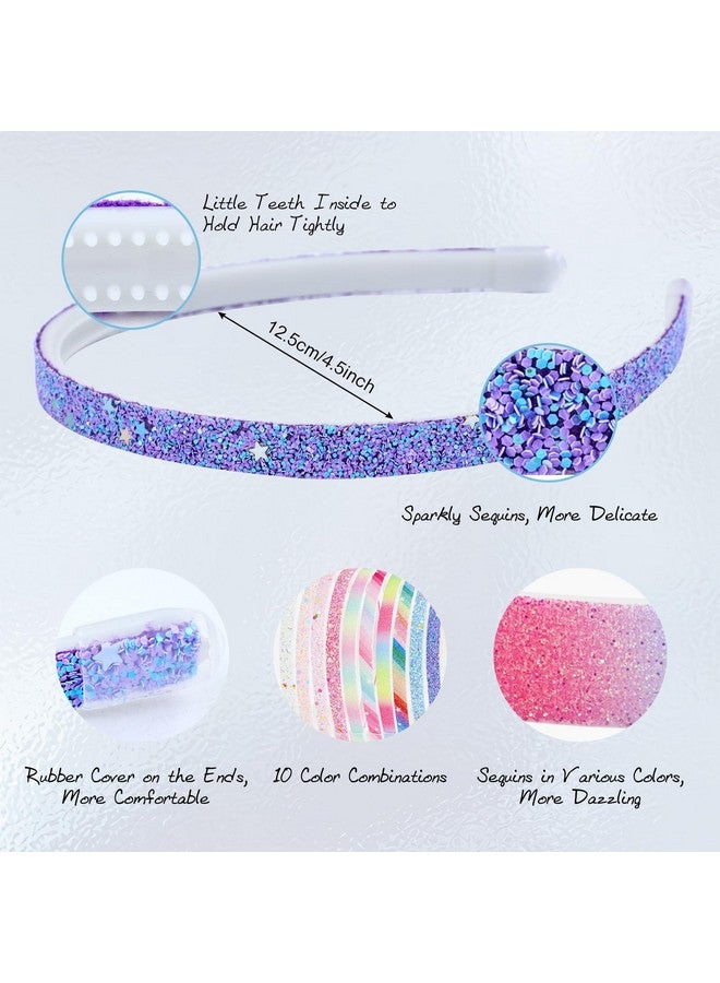 Cinaci 10 Pieces Colorful Glitter Sequin Elastic Plastic Headbands with Mini Teeth Thin Rainbow Hair Bands Accessories for Toddlers Kids Teens Girls Women - Image 5