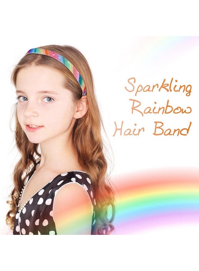 Cinaci 10 Pieces Colorful Glitter Sequin Elastic Plastic Headbands with Mini Teeth Thin Rainbow Hair Bands Accessories for Toddlers Kids Teens Girls Women - Image 4