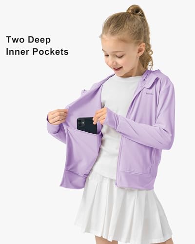 Rolanko Girls Zip Up Sun Hoodie with Thumb Holes, UV Protection Clothing for Kids Lightweight Athletic Jacket(Purple,8-9 Y) - Image 5