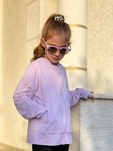 Rolanko Girls Zip Up Sun Hoodie with Thumb Holes, UV Protection Clothing for Kids Lightweight Athletic Jacket(Purple,8-9 Y) - Image 2