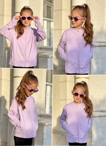 Rolanko Girls Zip Up Sun Hoodie with Thumb Holes, UV Protection Clothing for Kids Lightweight Athletic Jacket(Purple,8-9 Y) - Image 3