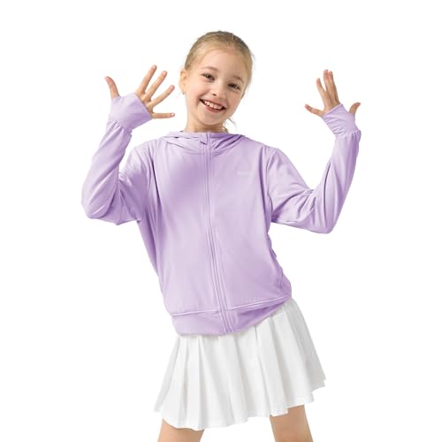 Rolanko Girls Zip Up Sun Hoodie with Thumb Holes, UV Protection Clothing for Kids Lightweight Athletic Jacket(Purple,8-9 Y) - Image 1