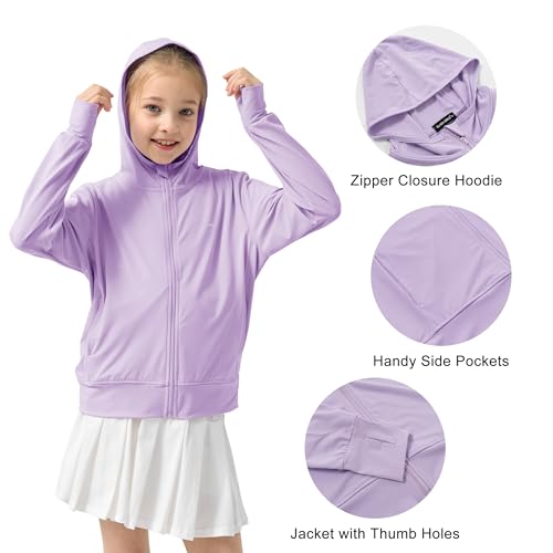 Rolanko Girls Zip Up Sun Hoodie with Thumb Holes, UV Protection Clothing for Kids Lightweight Athletic Jacket(Purple,8-9 Y) - Image 4