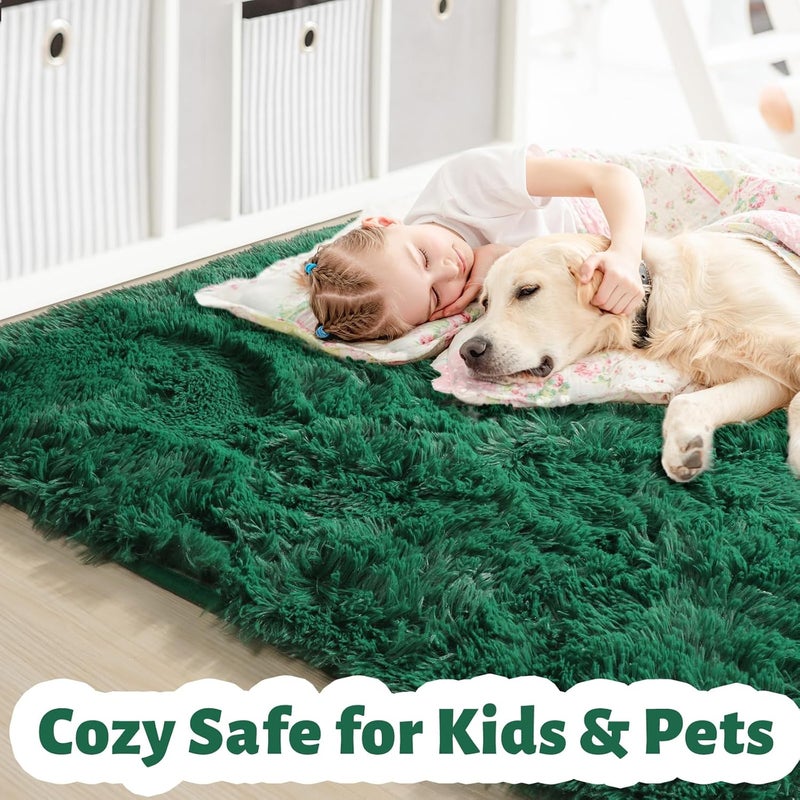 Amdrebio Dark Green Large Living Room Rug 6x9, Fluffy Area Rugs for Bedroom, Soft Fuzzy Shag Rug for Kids Playroom Dorm, Thick Big Modern Rugs for Living Room Decor, Plush Cool Emerald Green Carpet - Image 4