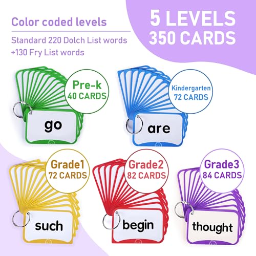 BenBen Sight Words Flash Cards, 350 Dolch & Fry High Frequency Site Words and Sentences for Pre-K, Kindergarten, 1st 2nd 3rd Grade, Educational Learning Cards Homeschool Supplies for Ages 3-9 - Image 3