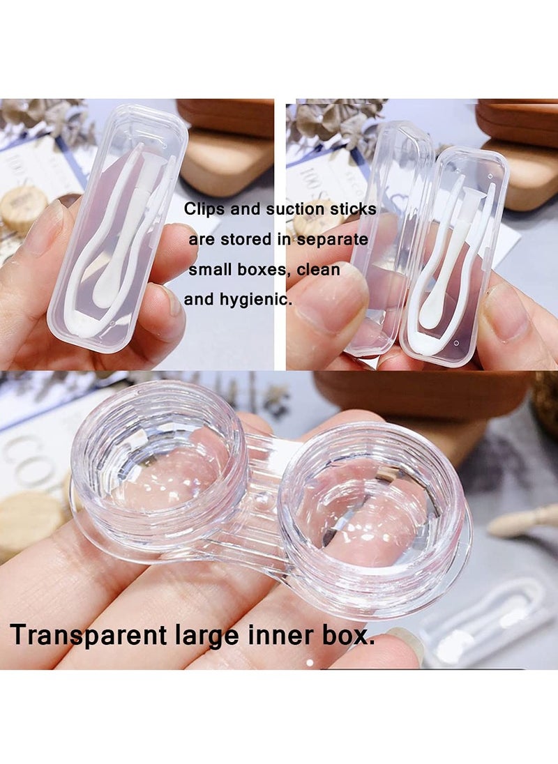 SYOSI Wood Grain Contact Lens Case Compact Eye Contact Case for Travelling Portable Contact Box with Mirror Rectangle，Cute Colorful Especially Fresh Brown 2 Piece Set  - Image 5