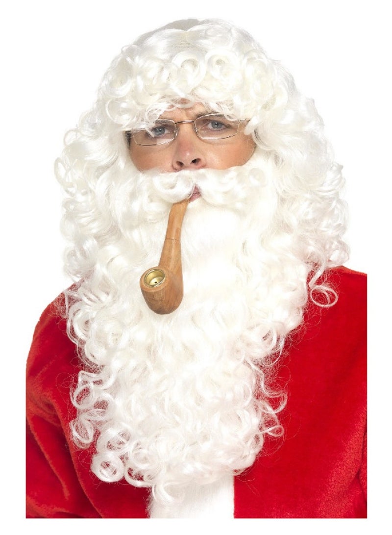 Smiffys Deluxe Santa Dress Up Kit White with Wig, Beard, Glasses & Pipe