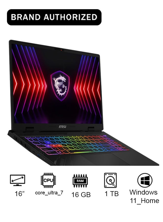 MSI Crosshair 16 HX AI D2XWFKG Laptop With 16-Inch QHD+, Intel Core Ultra 7 255HX Processor/16GB DDR5 5600MHz RAM/1TB NVMe Gen4 SSD/8GB NVIDIA GeForce RTX 5060 Graphics/Windows 11 English_Arabic Cosmos Gray english_arabic Cosmos Gray - Image 1