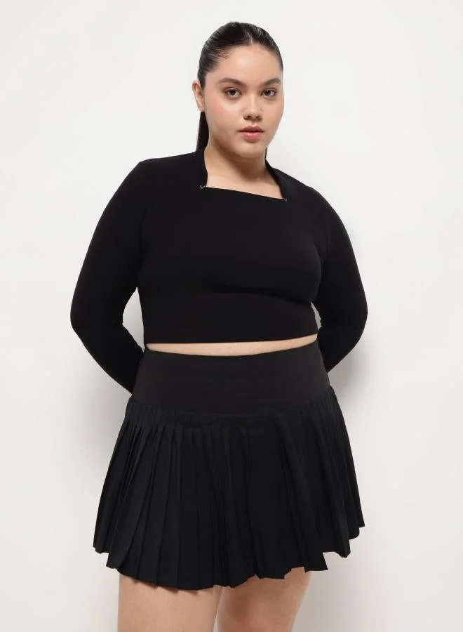 زيسي بلوزة بياقة مربعة – أسود سماوي ليلي