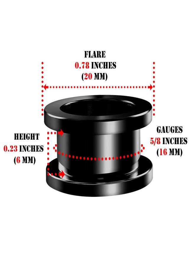BIG GAUGES Pair of 316L Surgical Steel Black Anodized Screw-fit Piercing Jewelry Ear Stretching Lobe Plugs Flesh Tunnel Earring, Stainless Steel, - Image 3