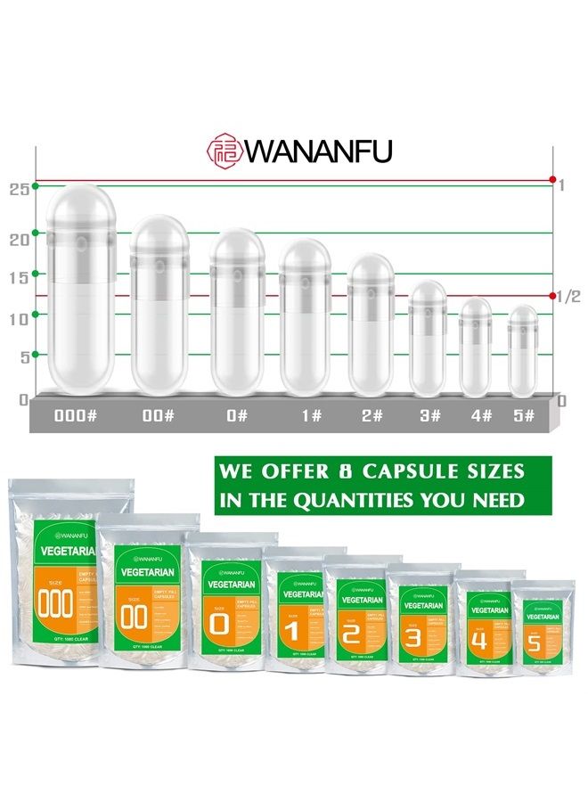 WANANFU Size 0 Empty Capsules Vegetarian (500 Count) Bundle with Micro Lab Spoon, Clear Fillable Veggie Pill Capsules Size 0 for Making Your Own Supplements - Image 2