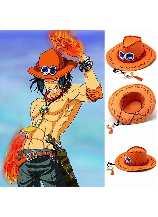 Generic - Portgas D Ace Cowboy Cosplay Artificial Leather Hat Orange Color For Kids - Image 1