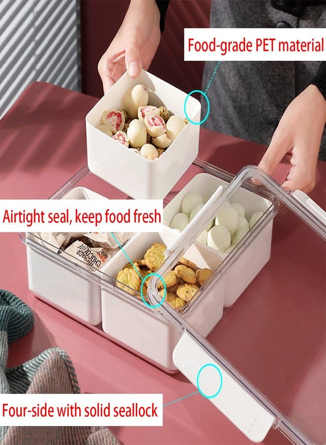 MineSign Divided Serving Tray with Lid for Veggie Charcuterie Container Portion Control Salad Keeper with 4 Removable Boxes Stackable Refrigerator Organizer Bins Food Storage Organizer Produce Saver - Image 3
