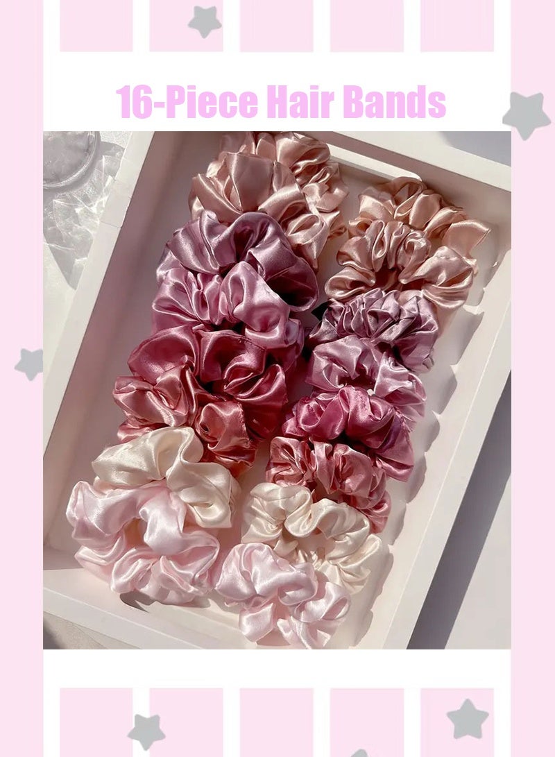 16-Piece Silk Hairband Set Satin Hair Ties Multicolor for Girls and Women - Image 1