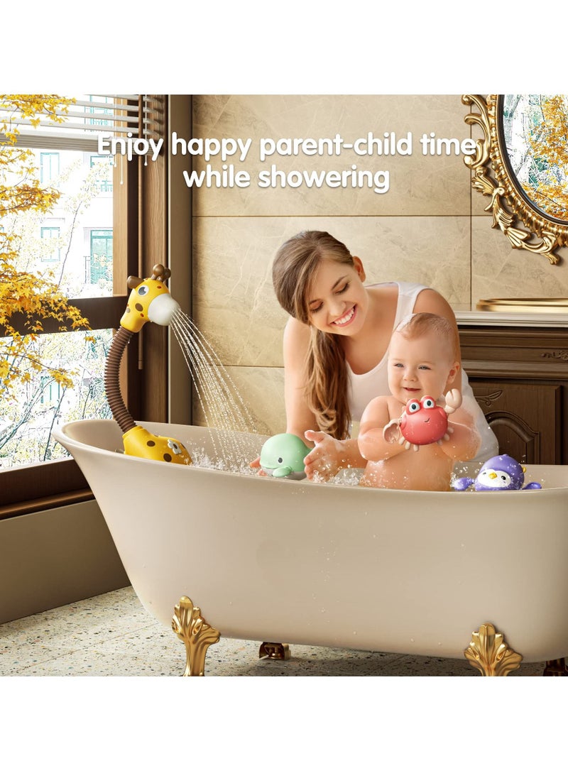 MIXDE - Baby Bath Toy Giraffe Shower Head and 3 Water Swim Toys, Bathtub Water Pump Bathing time Essentials for Toddlers Infants Kids - Image 1