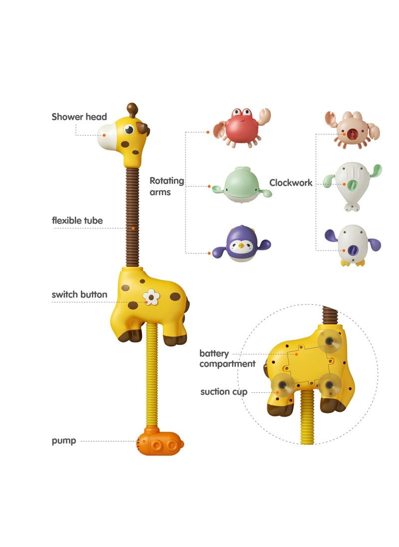 MIXDE - Baby Bath Toy Giraffe Shower Head and 3 Water Swim Toys, Bathtub Water Pump Bathing time Essentials for Toddlers Infants Kids - Image 1