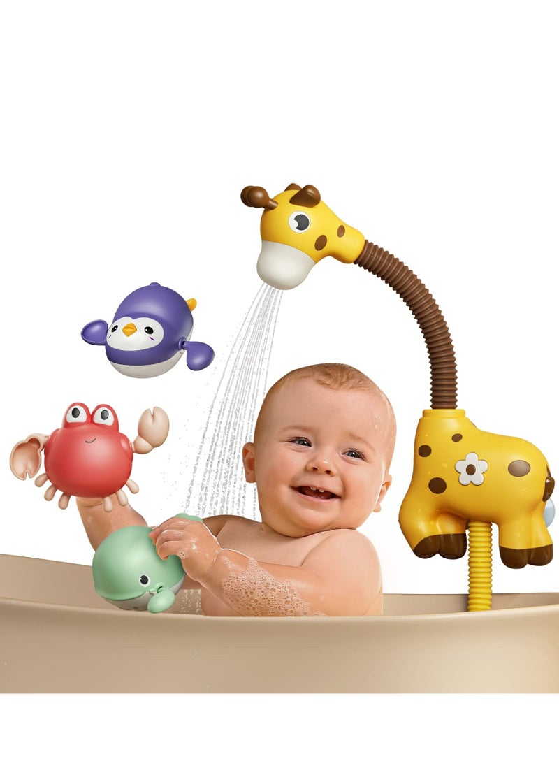 MIXDE - Baby Bath Toy Giraffe Shower Head and 3 Water Swim Toys, Bathtub Water Pump Bathing time Essentials for Toddlers Infants Kids - Image 1