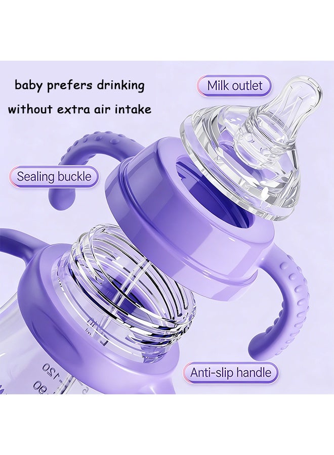 كوانتوم زجاجة رضاعة للأطفال، زجاجة رضاعة من البولي بروبيلين بمقبض، كوب ماصة مانع للانسكاب سهل الإمساك به للأطفال الرضع والصغار - Image 3