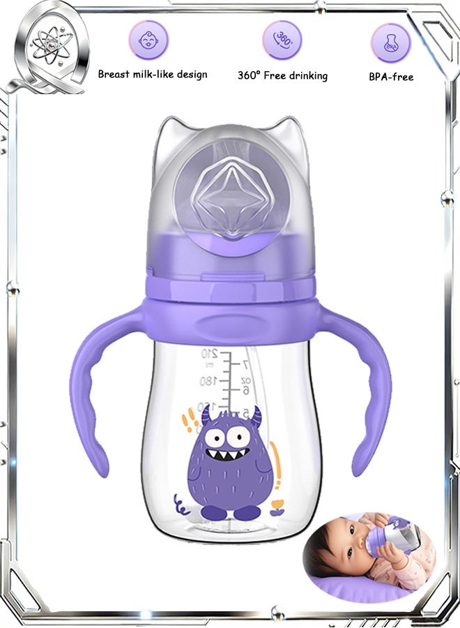 كوانتوم زجاجة رضاعة للأطفال، زجاجة رضاعة من البولي بروبيلين بمقبض، كوب ماصة مانع للانسكاب سهل الإمساك به للأطفال الرضع والصغار - Image 1